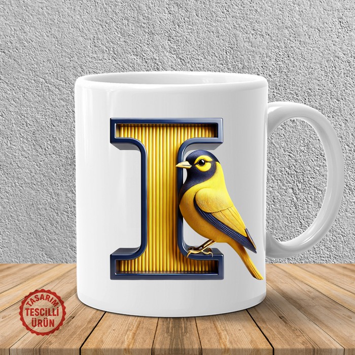 "I" Sarı Lacivert Kanarya Harf Kupa Bardak