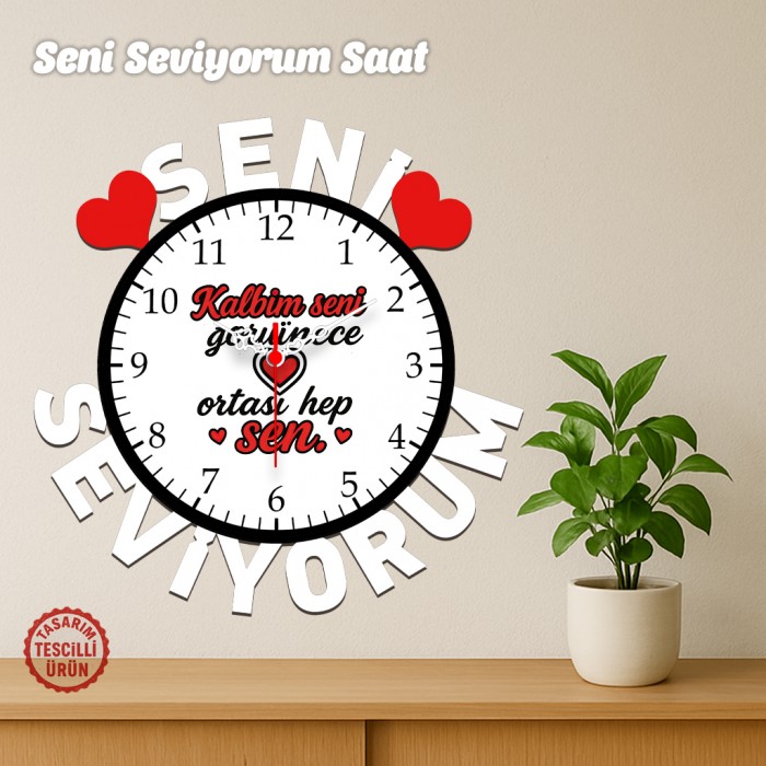 Kalbim Seni Görünce Seni Seviyorum Ahşap Saat