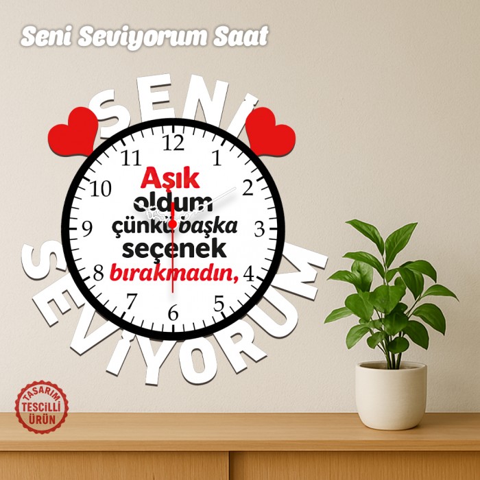 Aşık Oldum Seni Seviyorum Ahşap Saat