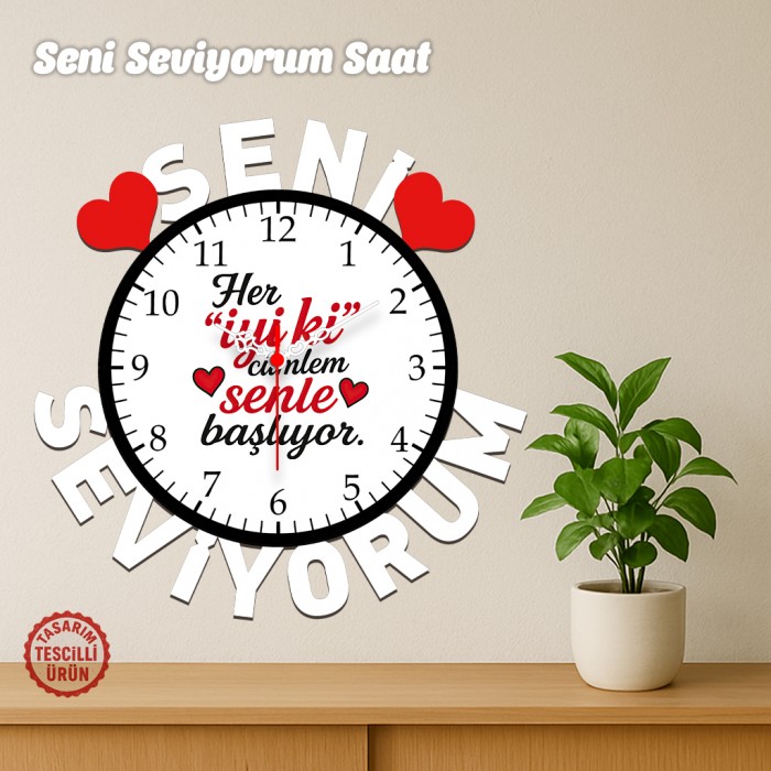 Her İyi Ki Senle Başlıyor Seni Seviyorum Ahşap Saat