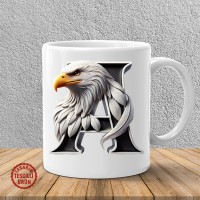 "A" Siyah Beyaz Kartal Harf Kupa Bardak