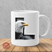 "L" Siyah Beyaz Kartal Harf Kupa Bardak