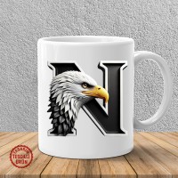 "N" Siyah Beyaz Kartal Harf Kupa Bardak