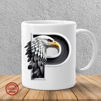 "P" Siyah Beyaz Kartal Harf Kupa Bardak