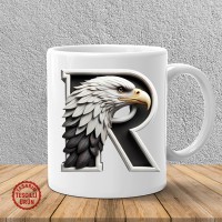 "R" Siyah Beyaz Kartal Harf Kupa Bardak