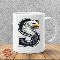 "S" Siyah Beyaz Kartal Harf Kupa Bardak