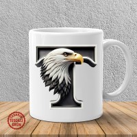 "T" Siyah Beyaz Kartal Harf Kupa Bardak