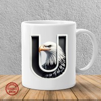 "U" Siyah Beyaz Kartal Harf Kupa Bardak