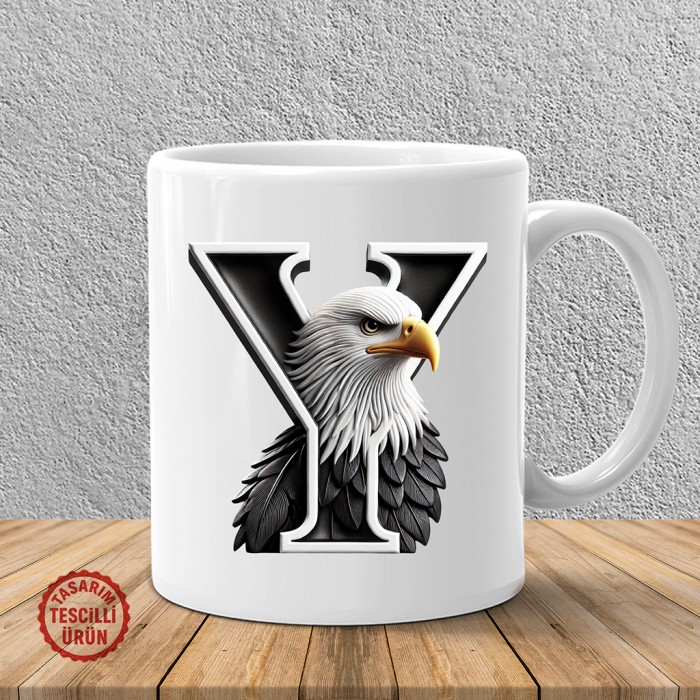 "Y" Siyah Beyaz Kartal Harf Kupa Bardak