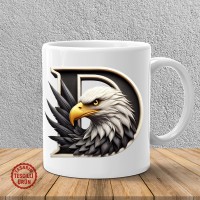 "D" Siyah Beyaz Kartal Harf Kupa Bardak