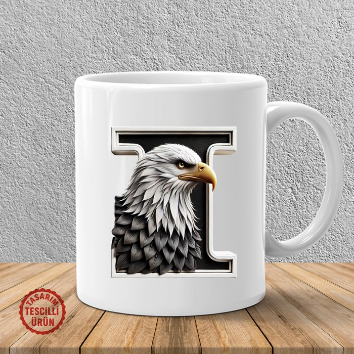 "I" Siyah Beyaz Kartal Harf Kupa Bardak