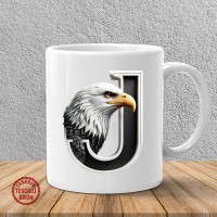 "J" Siyah Beyaz Kartal Harf Kupa Bardak