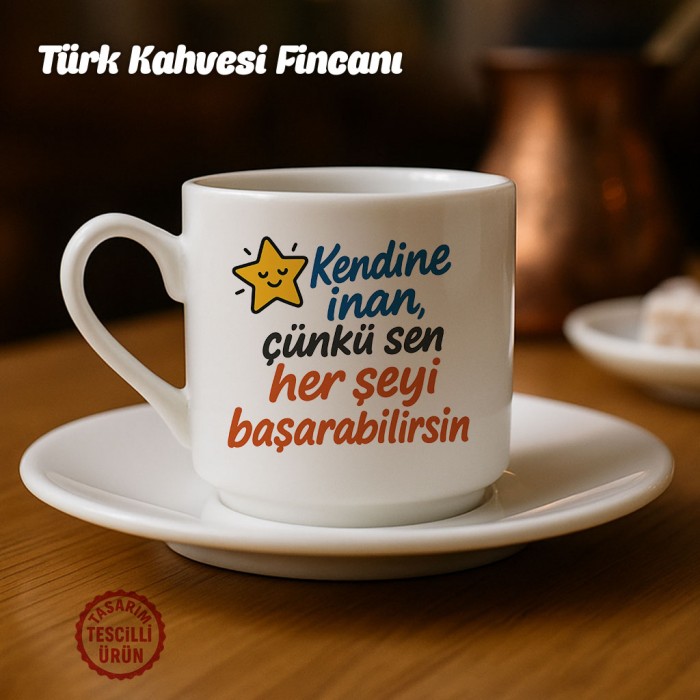 Kendine İnan Çünkü Sen Her Şeyi Başarabilirsin Türk Kahvesi Fincanı