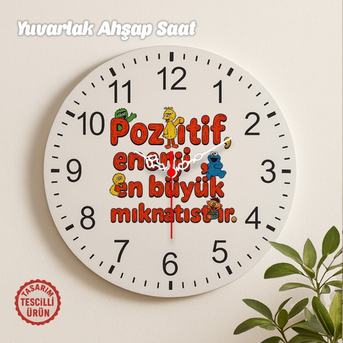 Pozitif Enerji En Büyük Mıknatıstır Yuvarlak Ahşap Saat